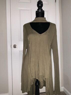 Free People Olive Green V-Neck Asymmetric Tunic